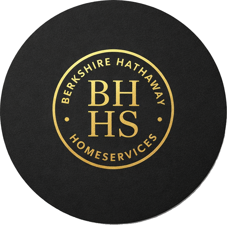 Circular logo for Berkshire Hathaway HomeServices: gold text on black. 