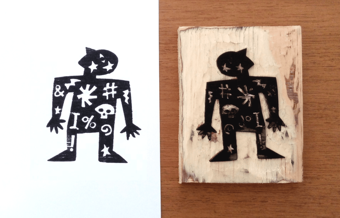 xilogravura homem palavrão símbolos matriz madeira impressão papel edgard bittencourt natureza maluca