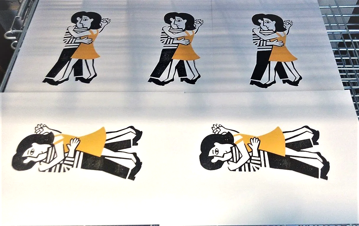 xilogravura cópias casal dançando forró vestido amarelo secando empilhadeira edgard bittencourt natureza maluca