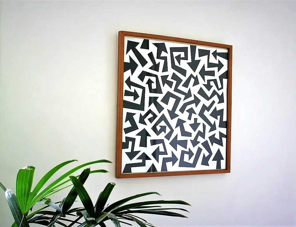 quadro parede moldura xilogravura setas este lado para cima edgard bittencourt natureza maluca