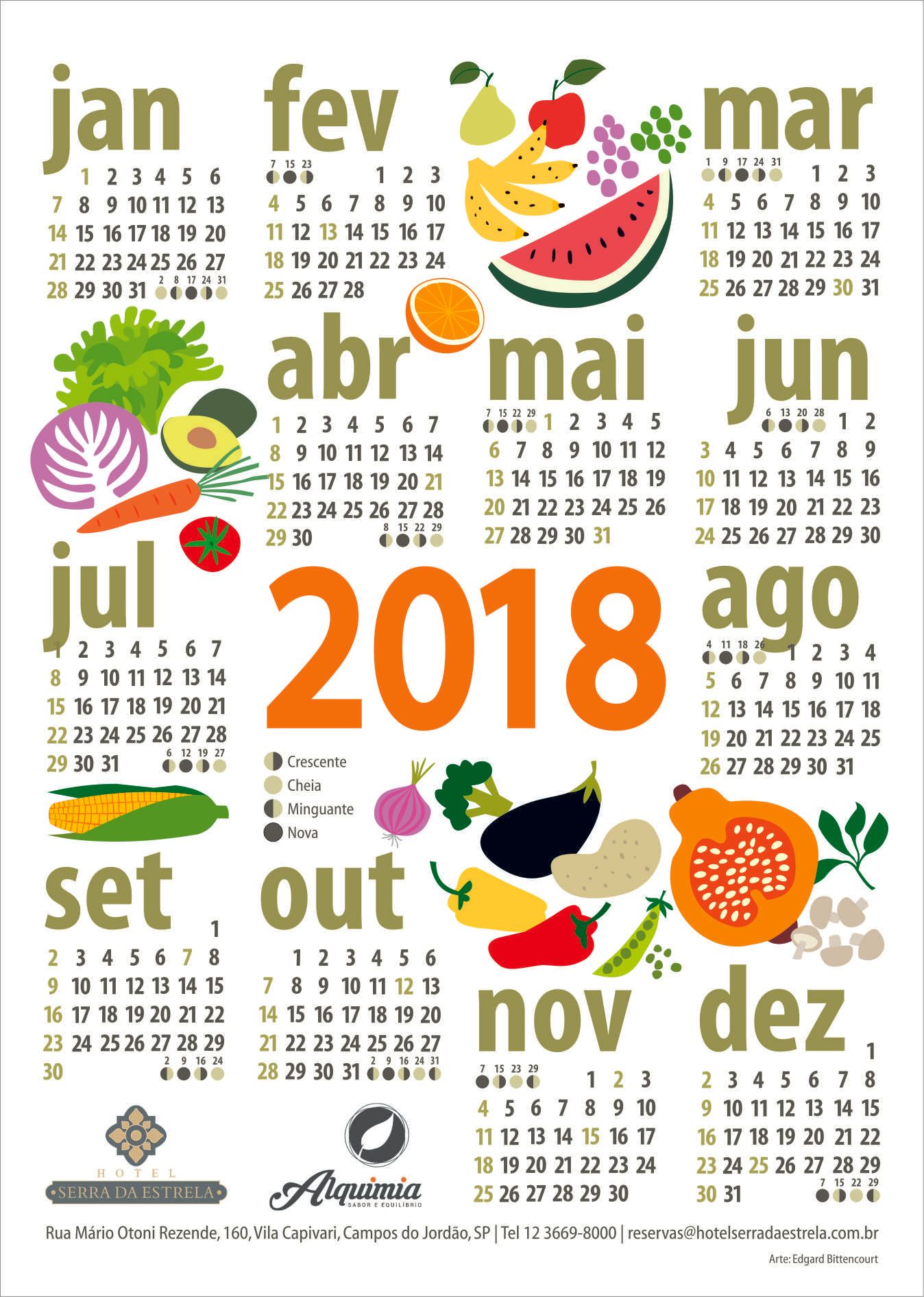 calendário 2018 restaurante alquimia campos do jordão desenho rutas legumes verduras edgard bittencourt natureza maluca