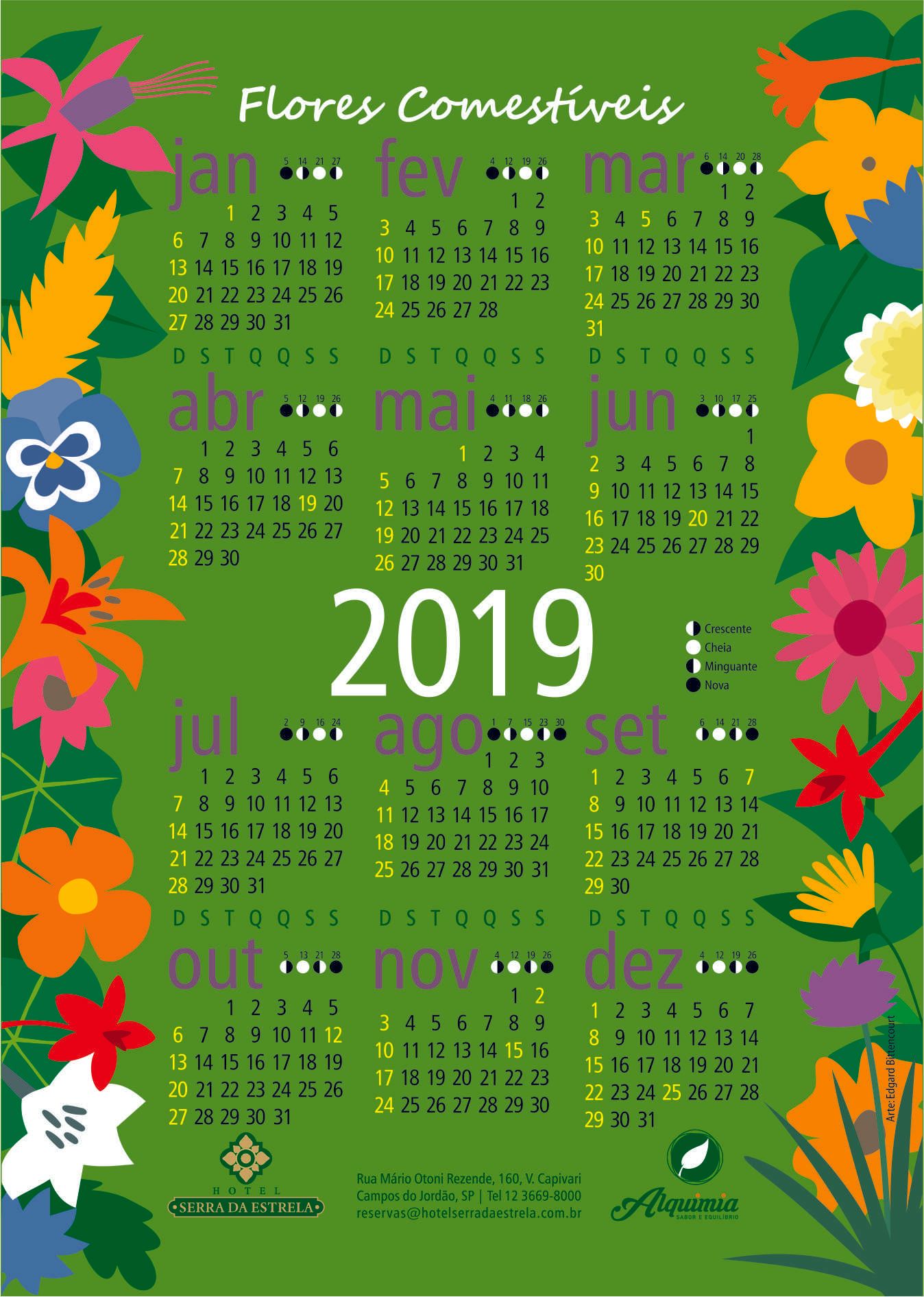 calendário 2019 desenho flores comestíveis restaurante alquimia serra da estrela campos do jordão edgard bittencourt natureza maluca