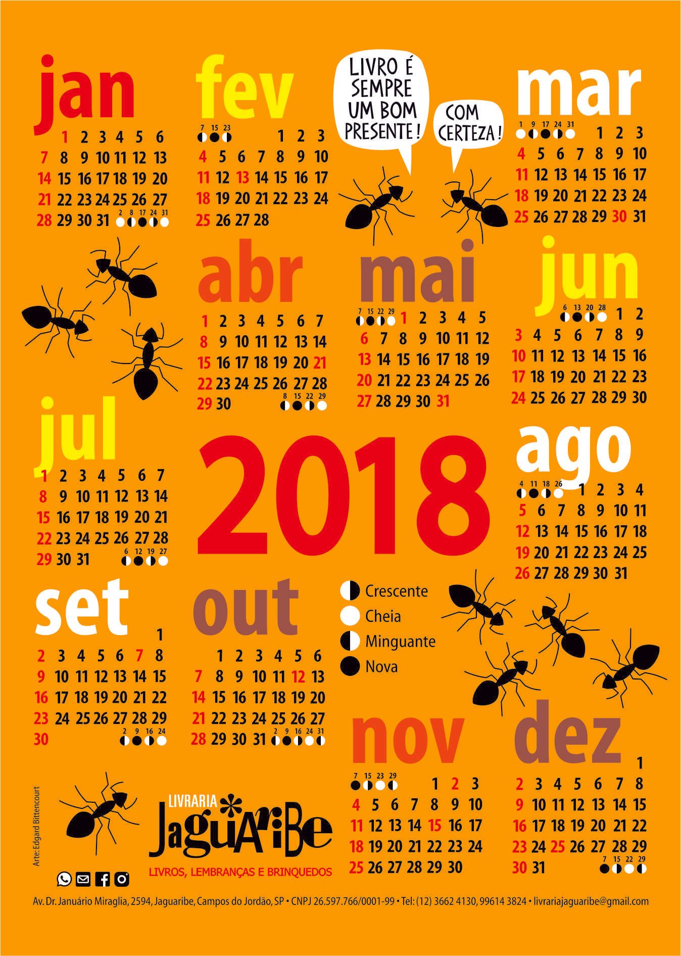 calendário 2018 desenho formigas livraria jaguaribe campos do jordão edgard bittencourt natureza maluca