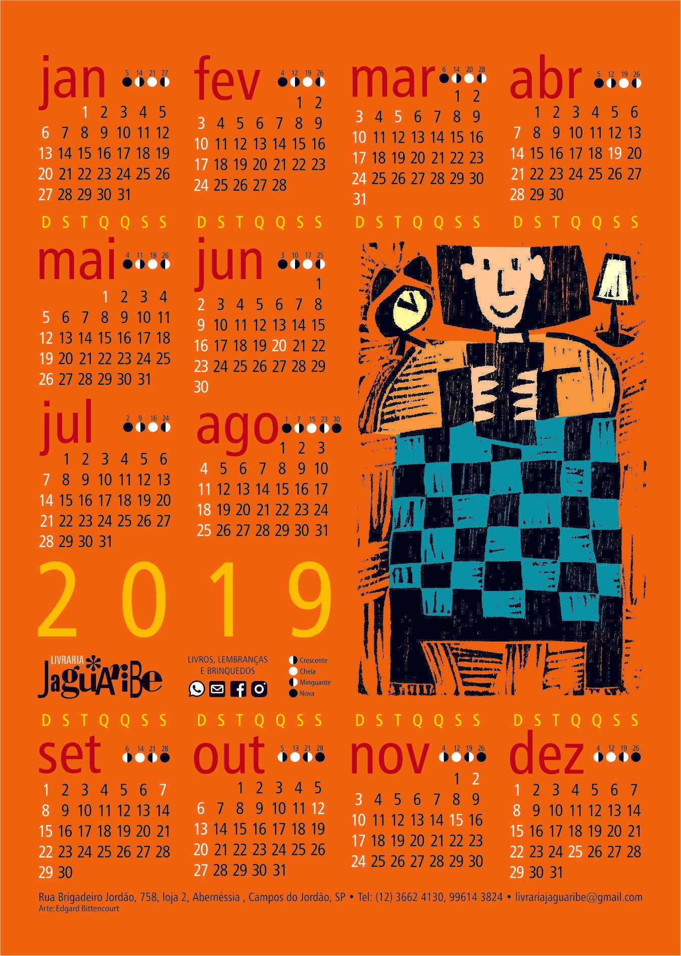 calendário 2019 desenho colorido xilogravura o leitor livraria jaguaribe edgard bittencourt natureza maluca