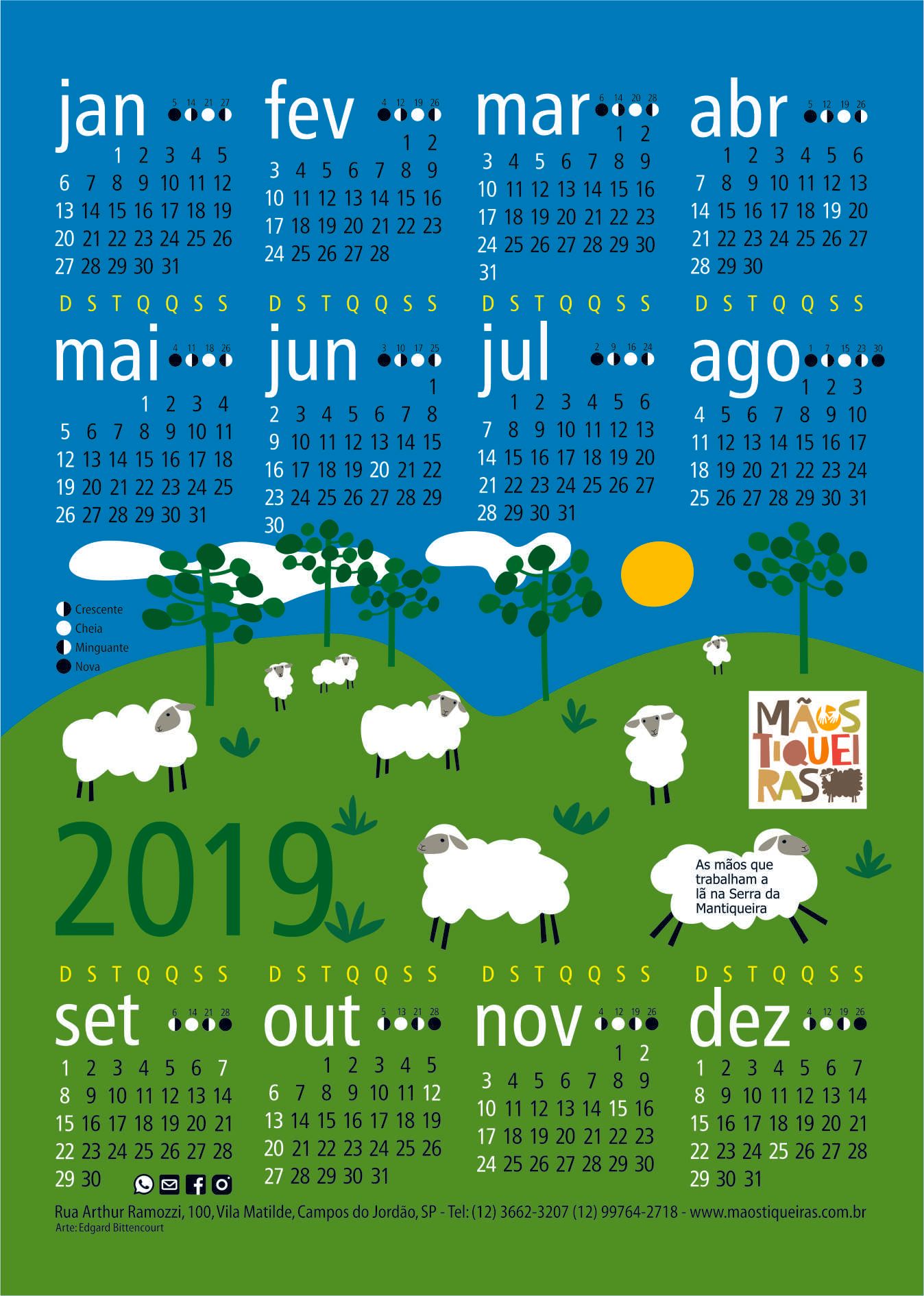 calendário 2019 desenho ovelhas mãostiqueira campos do jordão edgard bittencourt natureza maluca
