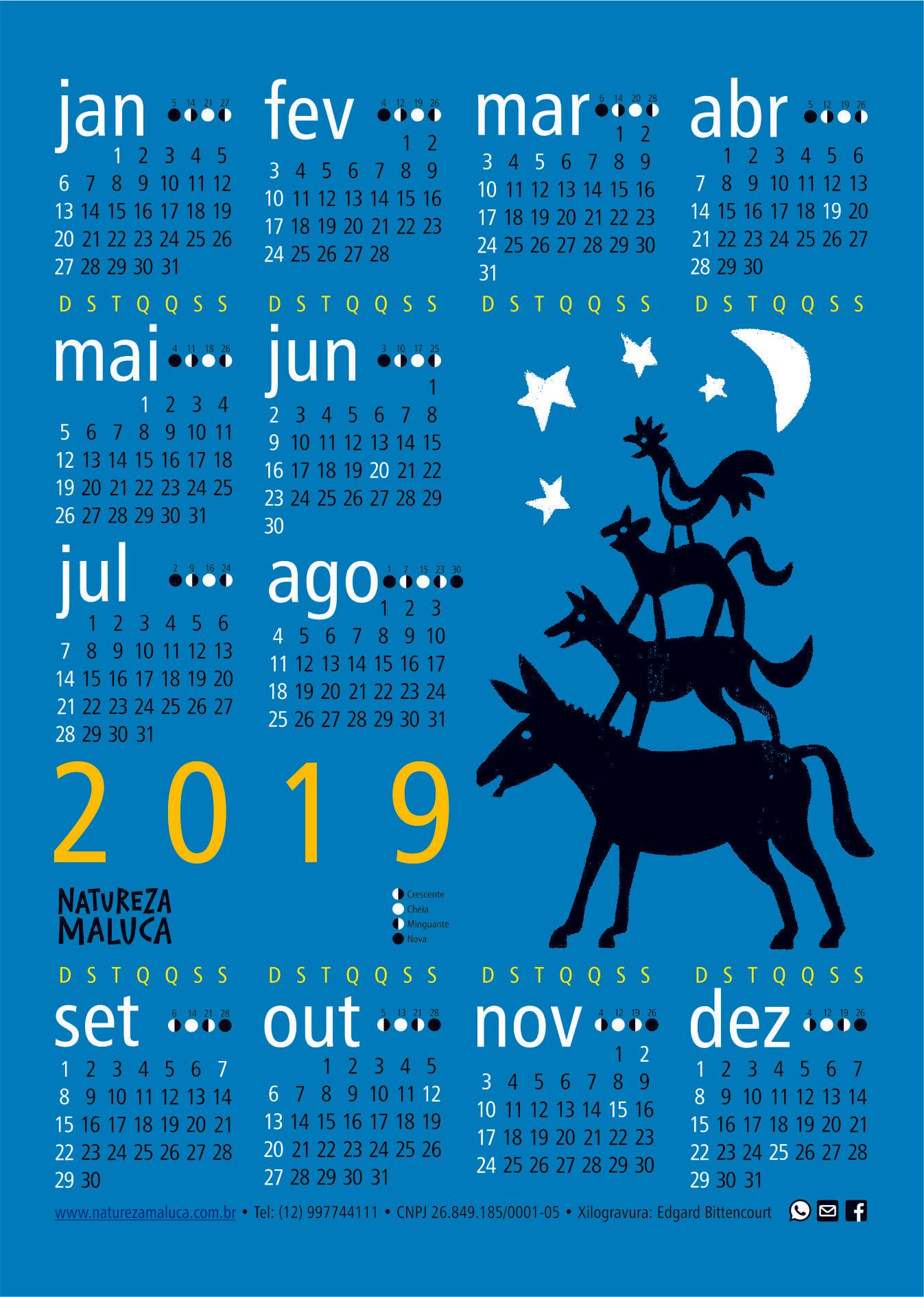 calendário 2019 desenho os músicos de bremen edgard bittencourt natureza maluca