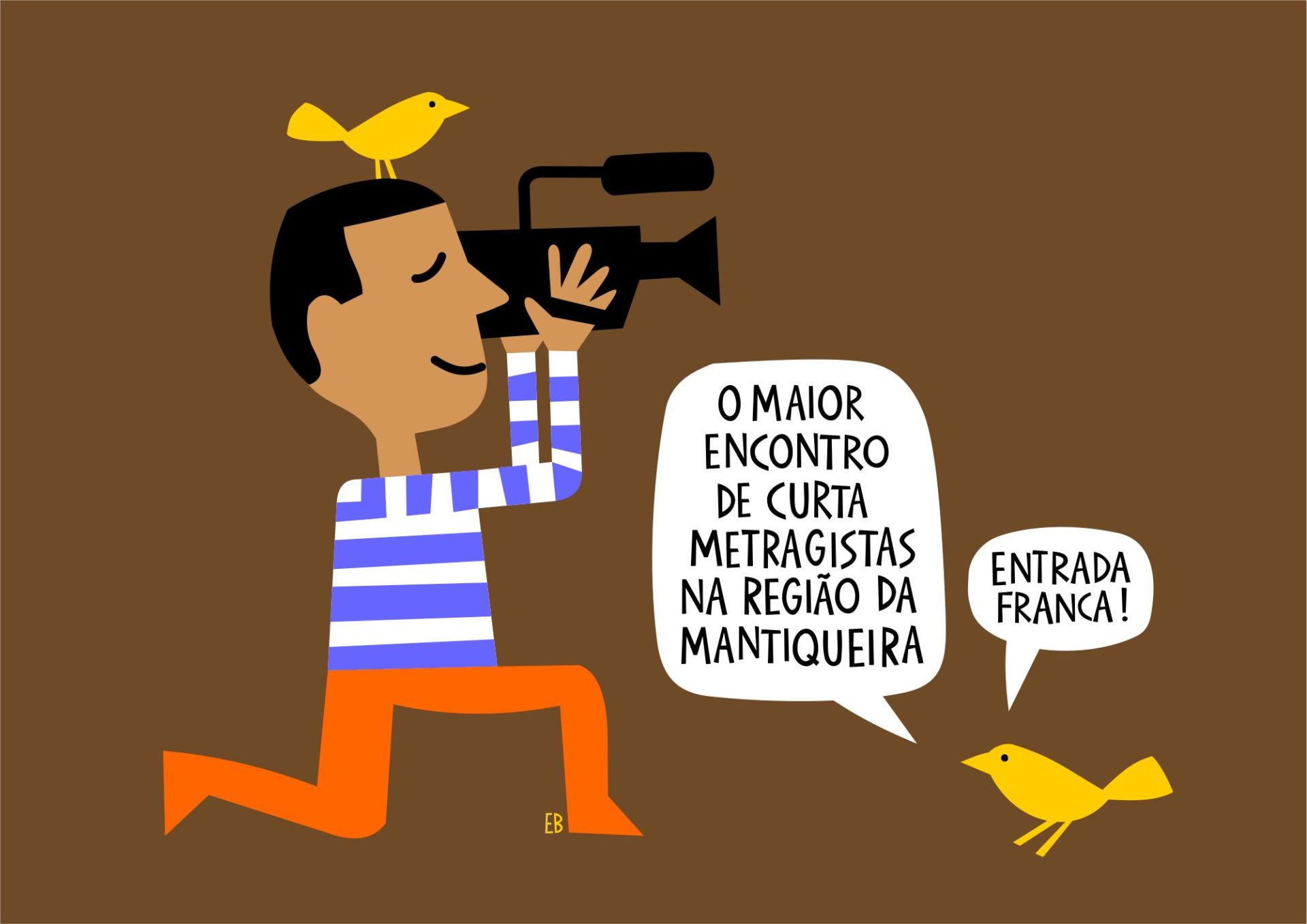 estampa desenho encontro curta metragistas região mantiqueira campos do jordão homem moço rapaz menino filmando passarinho na cabeça edgard bittencourt natureza maluca