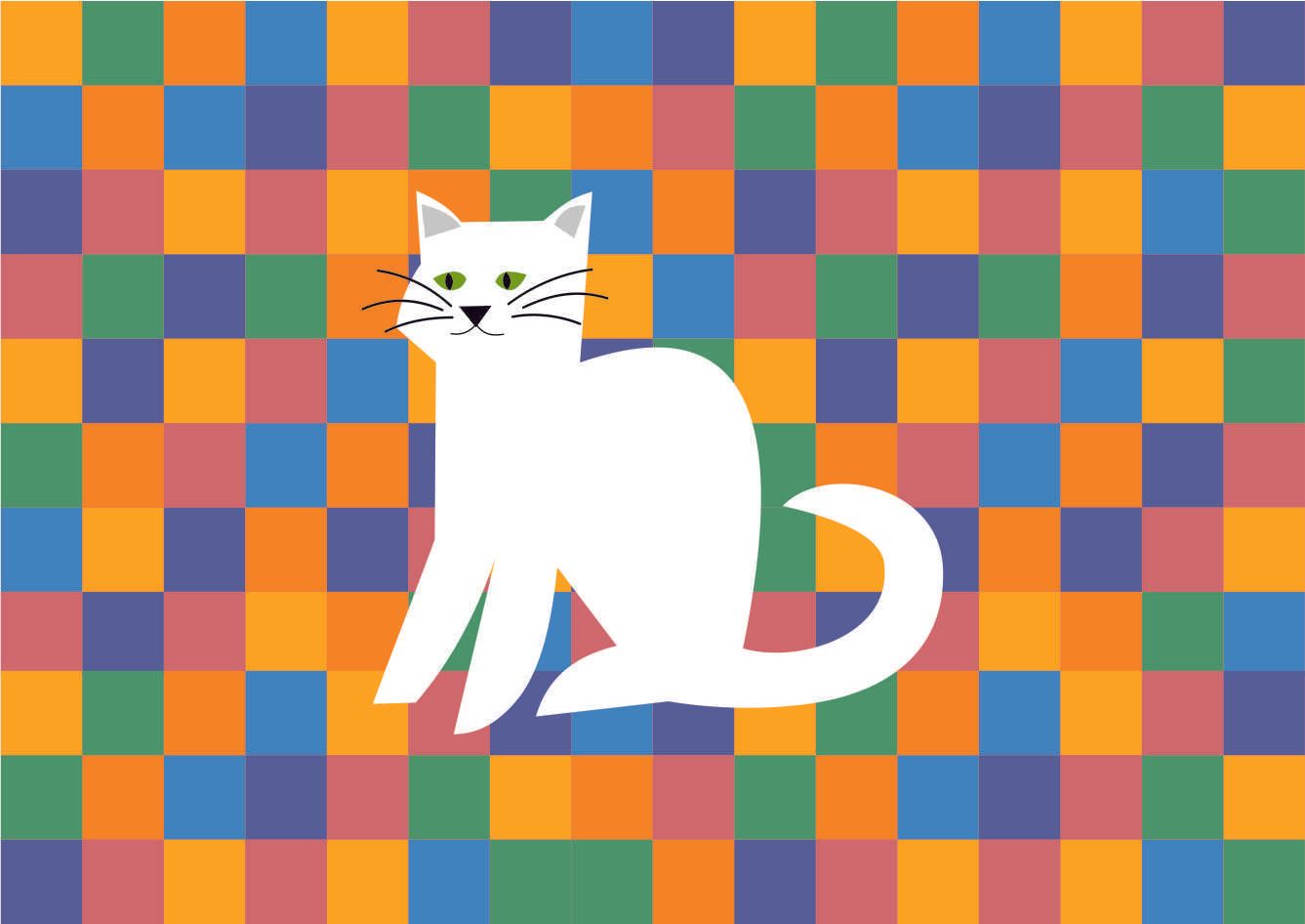estampa desenho gato branco fundo quadriculado colorido edgard bittencourt natureza maluca