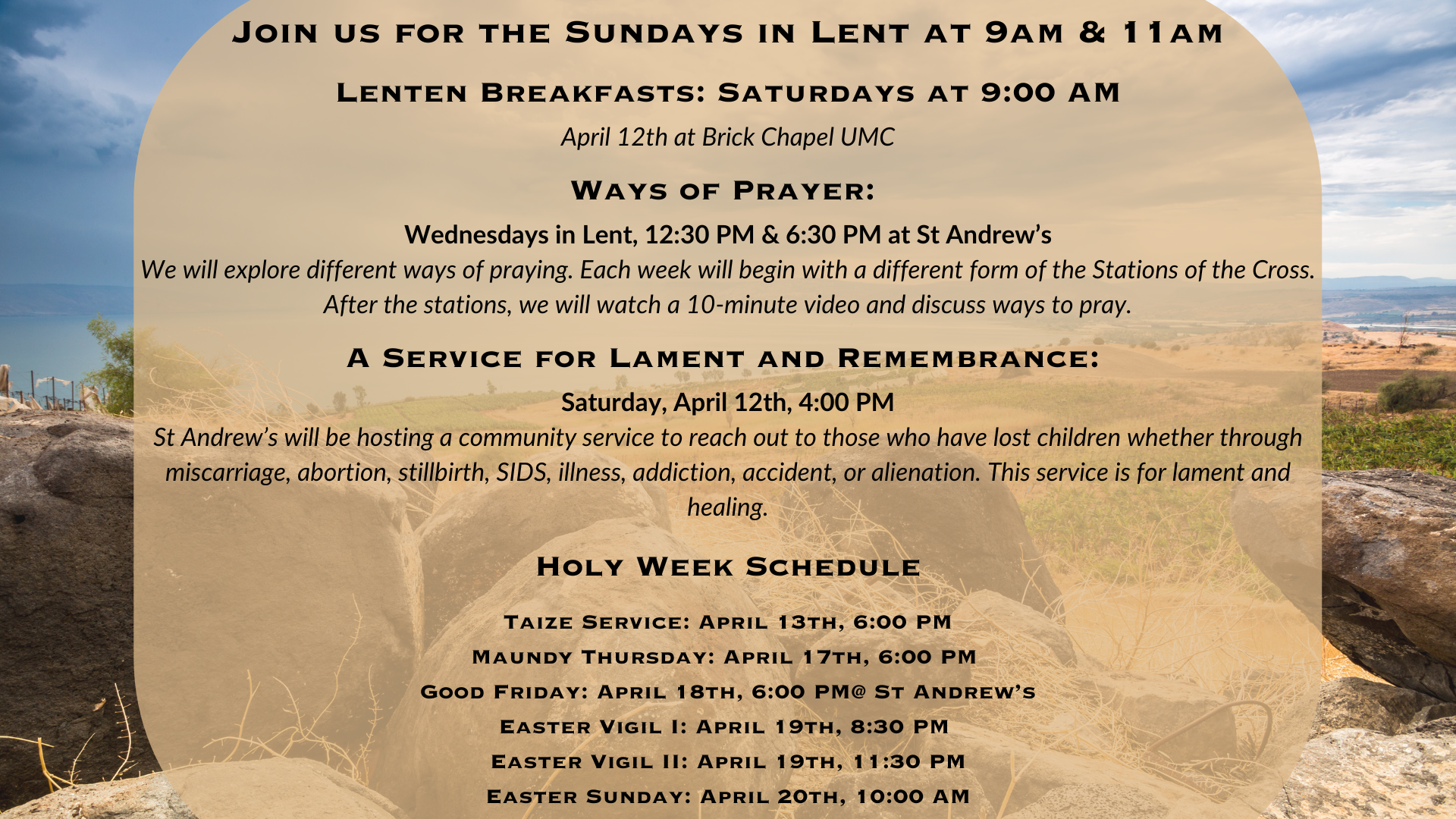 A sign that says join us for the sundays in lent at 9am and 11am