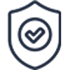 Shield outline with a checkmark inside, indicating security or verification
