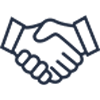 Two hands shaking in a black outline icon