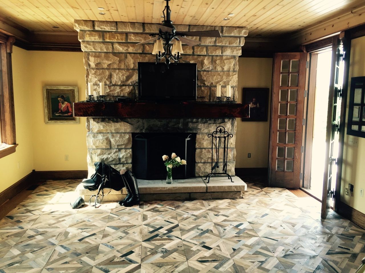 Reclaimed barn wood, parquet hardwood flooring