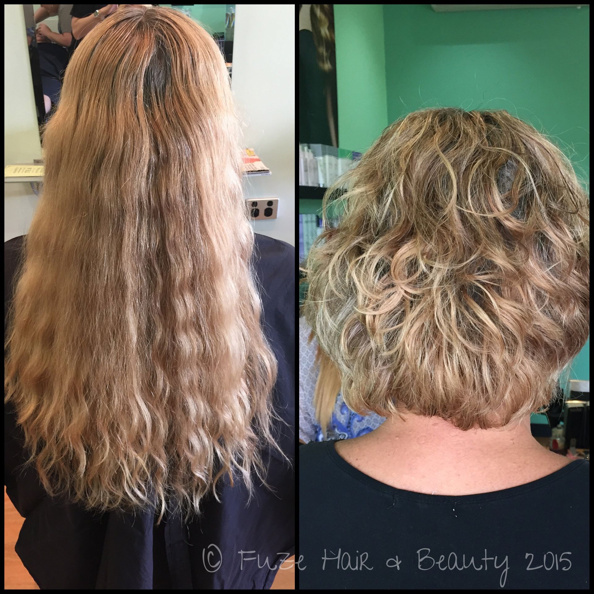 A before and after photo of a woman 's hair