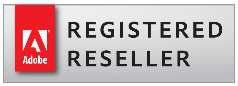 A sign that says adobe registered reseller on it
