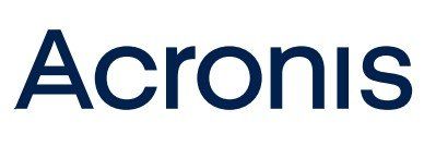 The acronis logo is blue and white on a white background.