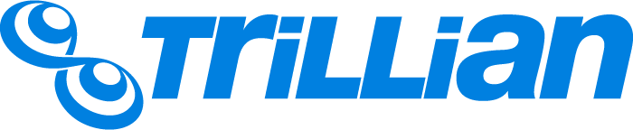 A blue trillian logo on a white background
