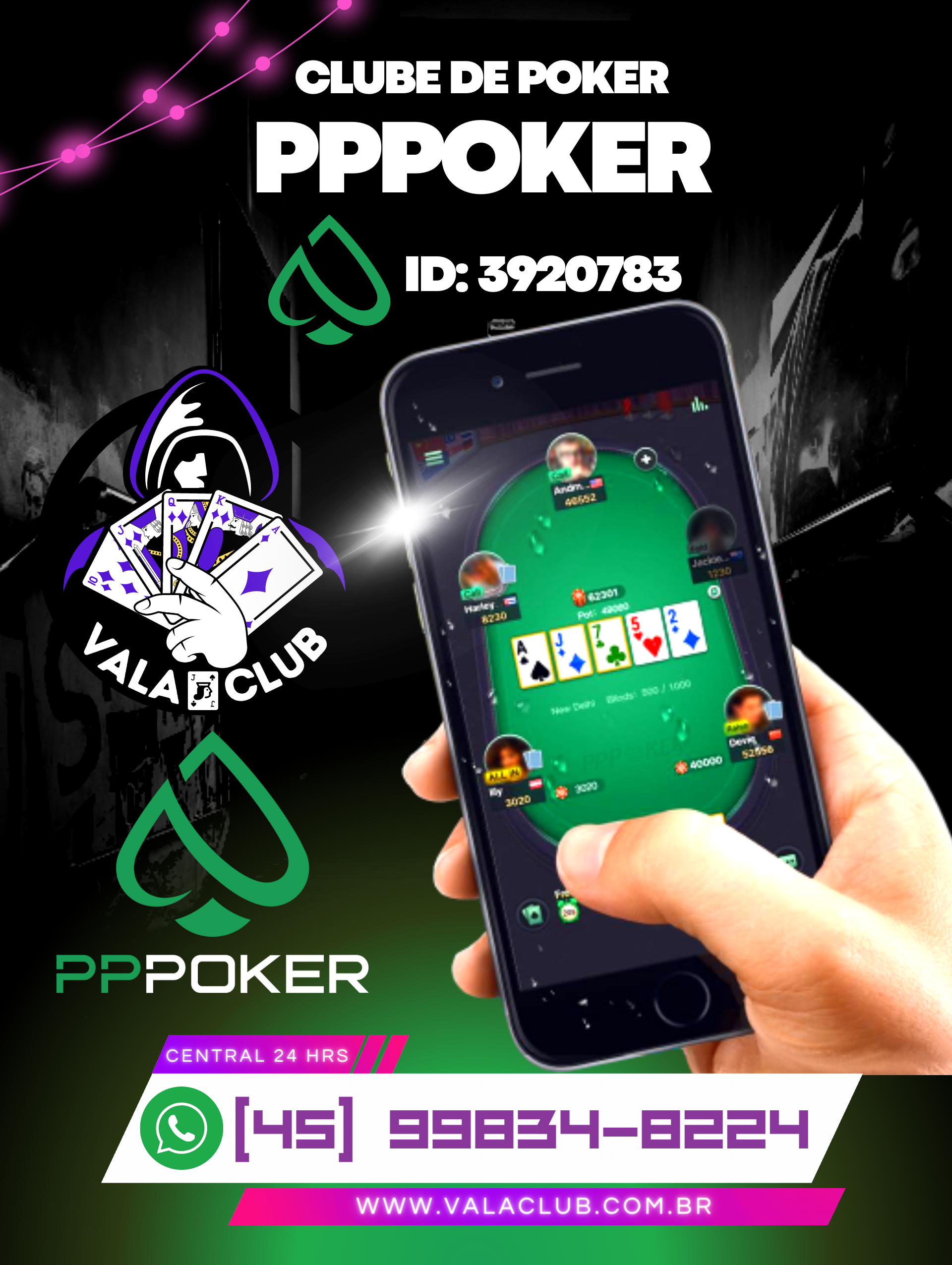 Clube de Poker PPPoker - Central de Atendimento Vala Club 24 hrs