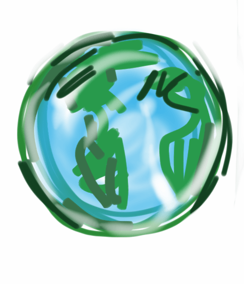 A drawing of a globe with the letter n on it