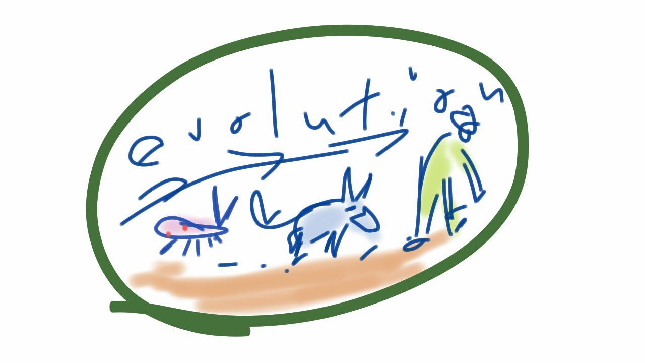 A drawing of a man and a donkey with the word evolution written on it
