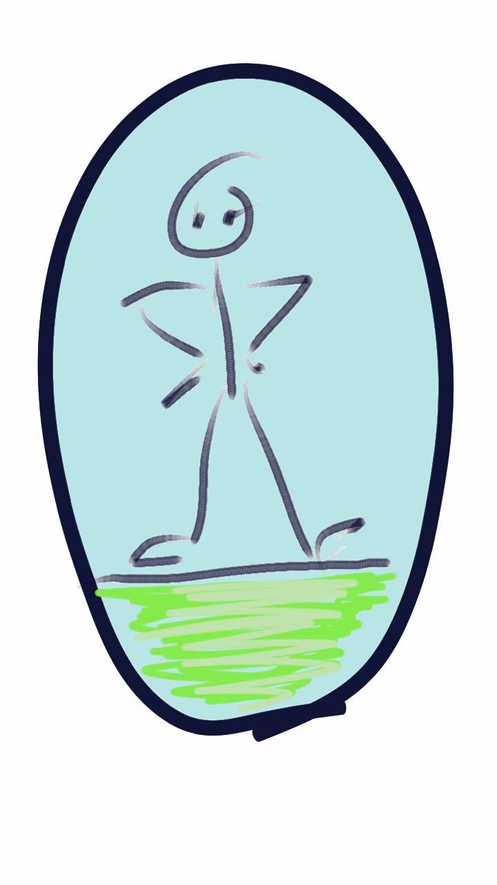 A stick figure is standing in a blue circle.