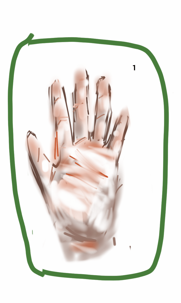A drawing of a hand with a green outline around it