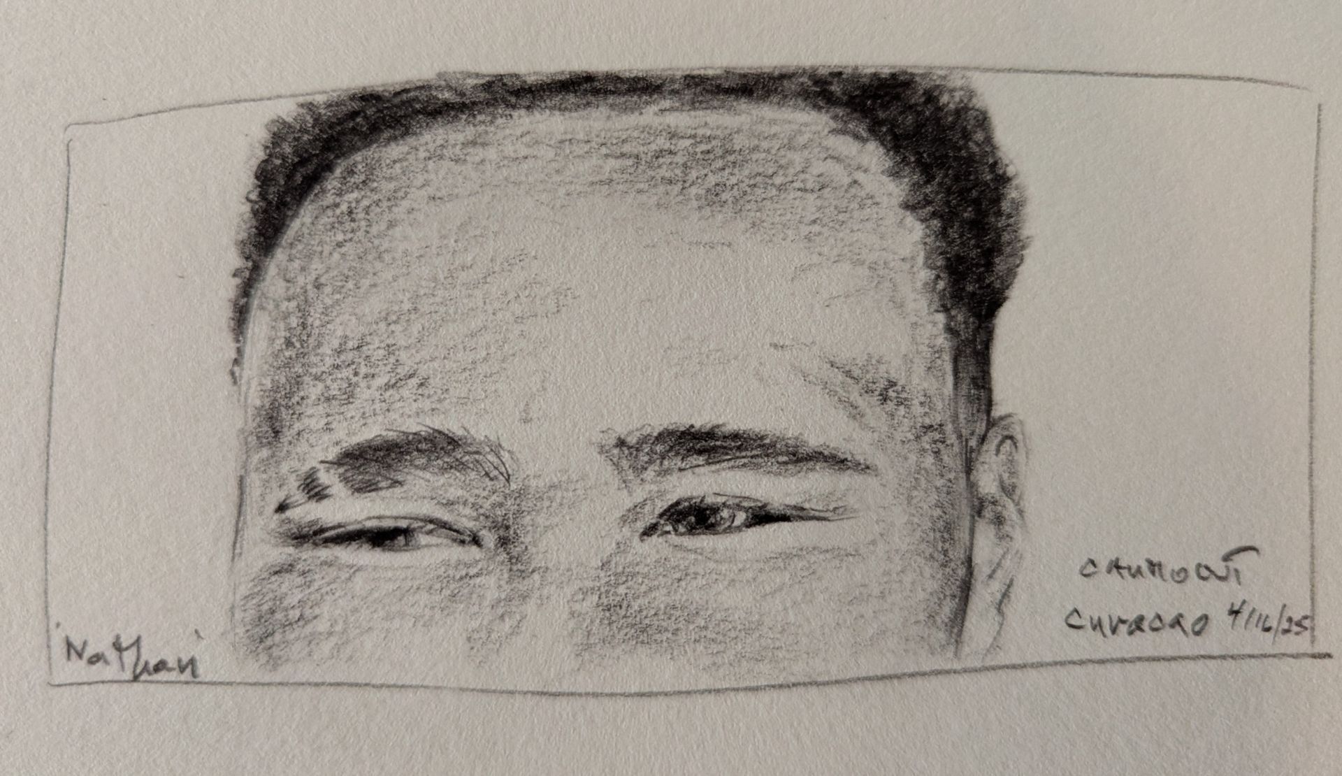 A black and white drawing of a man 's face