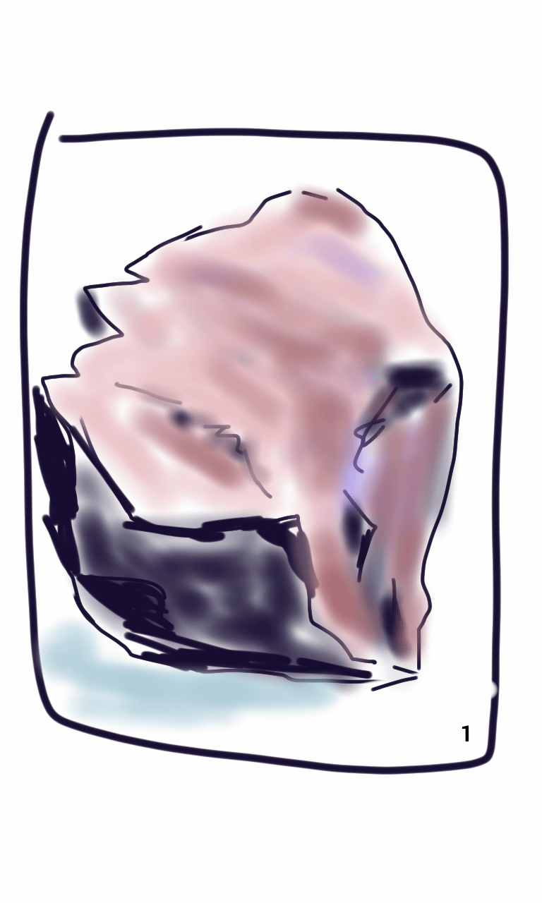 A drawing of a rock in a square on a white background