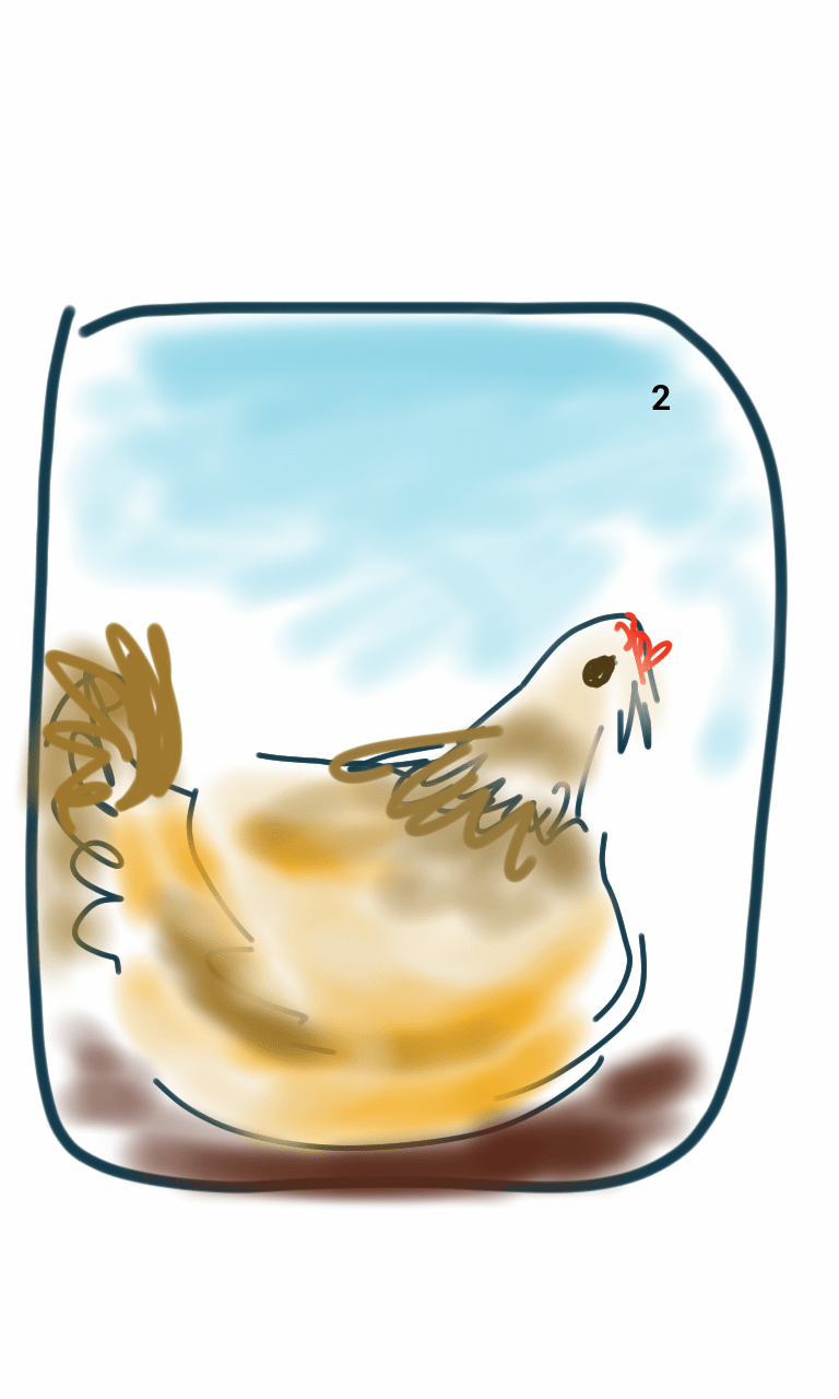 A drawing of a chicken with the number 2 on it