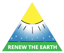 A triangle with the words renew the earth on it