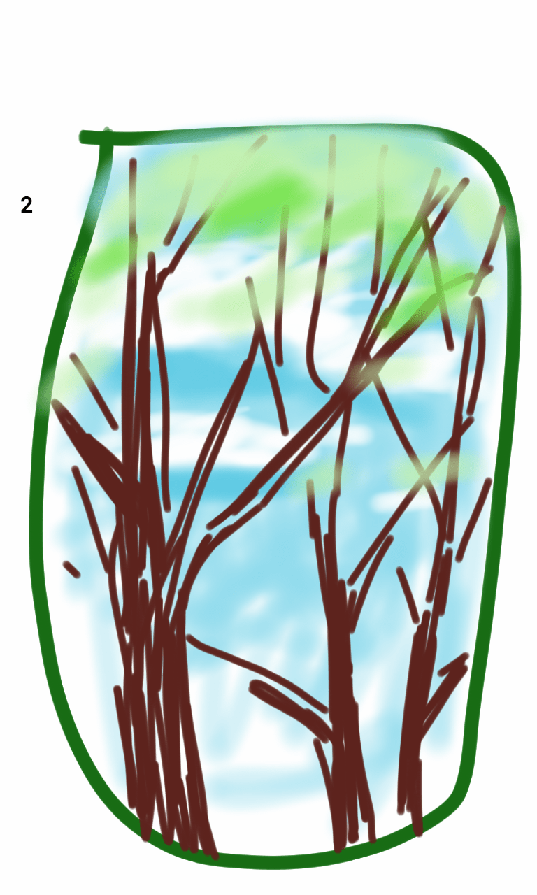 A drawing of trees with a blue sky in the background