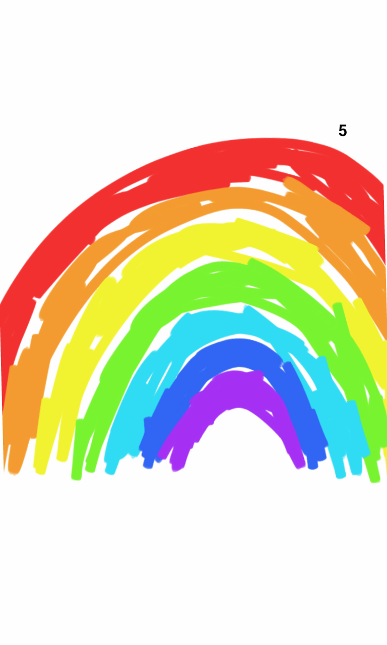 A child 's drawing of a rainbow on a white background