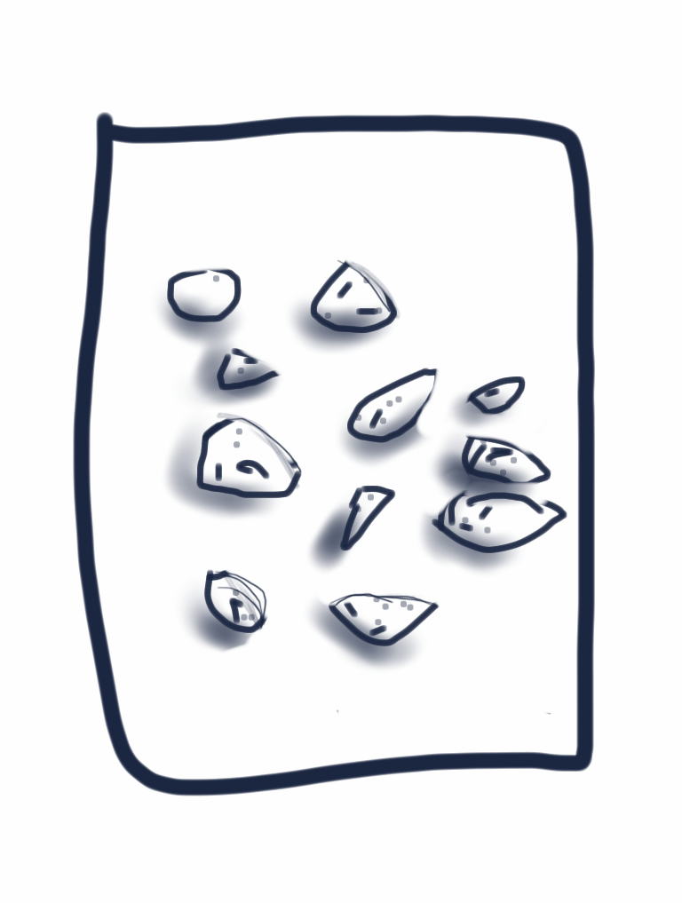 A black and white drawing of a pile of rocks on a white background.