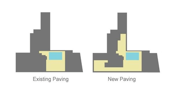 A diagram of an existing paving and a new paving