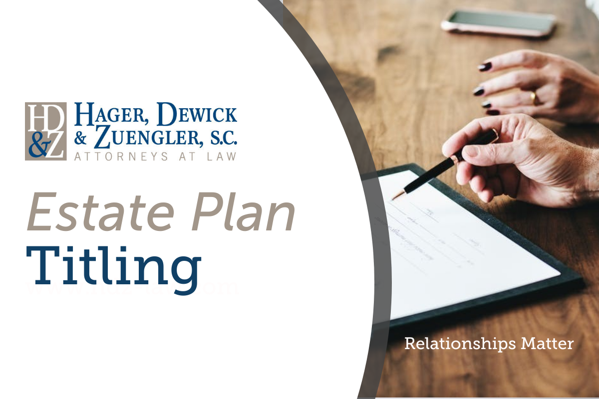 Logo and text on estate planning, with hands signing documents at a table.