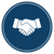 Handshake icon inside a blue circle, symbolizing agreement or partnership.