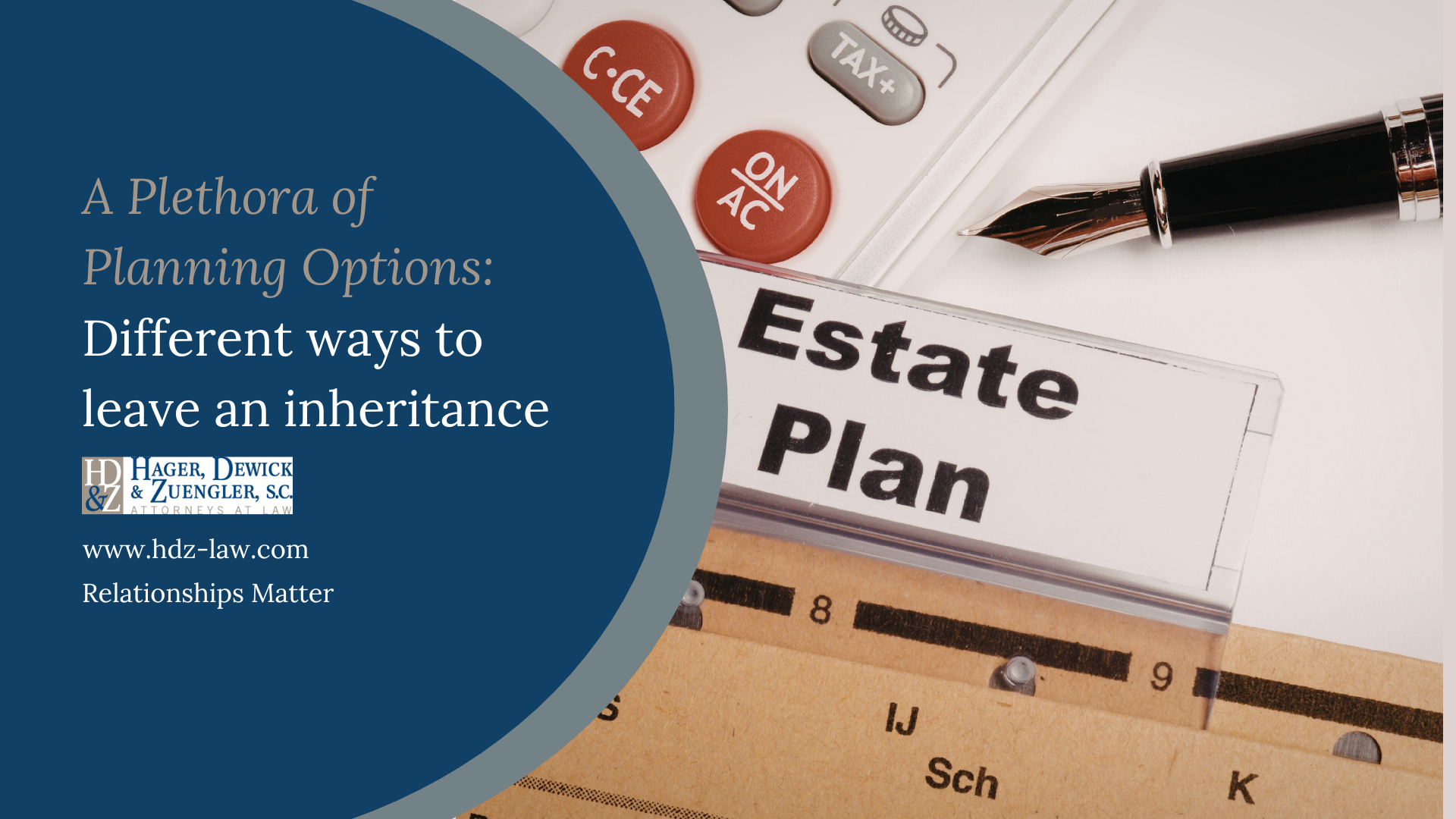 Estate plan document with calculator and pen; title is 