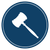 White gavel in a blue circle.
