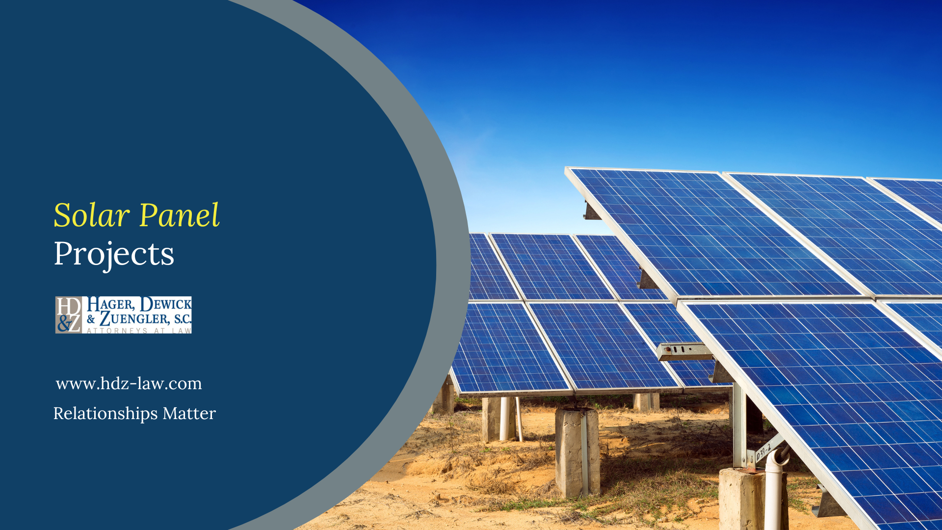 Solar panel projects presentation cover with blue solar panels and a blue sky.