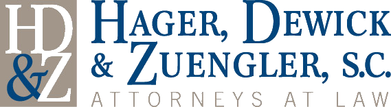 Logo of Hager, Dewick & Zuengler, S.C. Attorneys at Law. HD&Z initials on the left, name in blue.