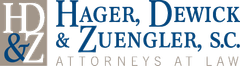 Logo of Hager, Dewick & Zuengler, S.C. Attorneys at Law. HD&Z initials on the left, name in blue.