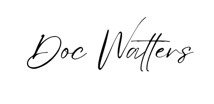 A black and white signature of doc watters on a white background.