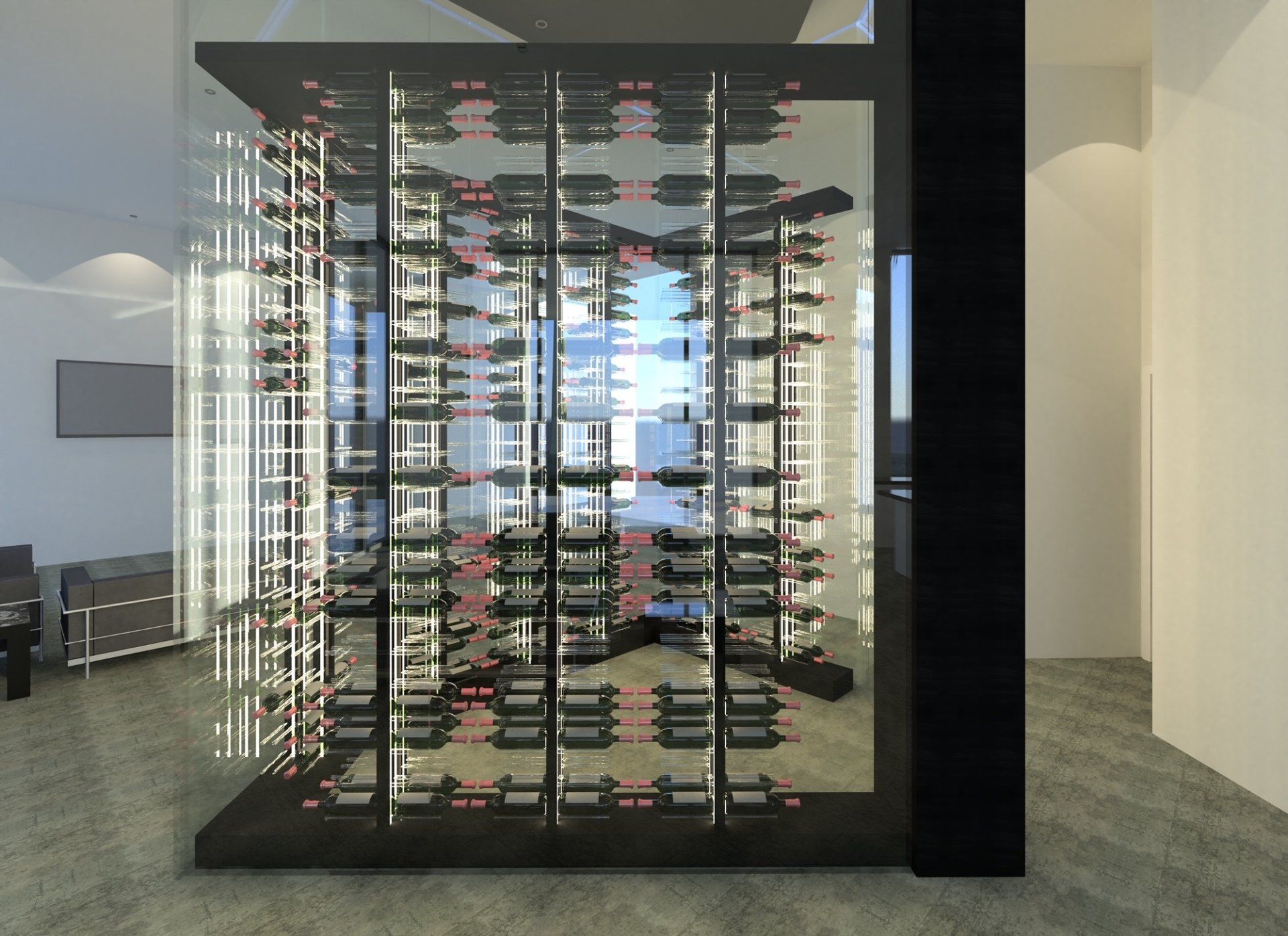 A wine cellar with a lot of bottles in it