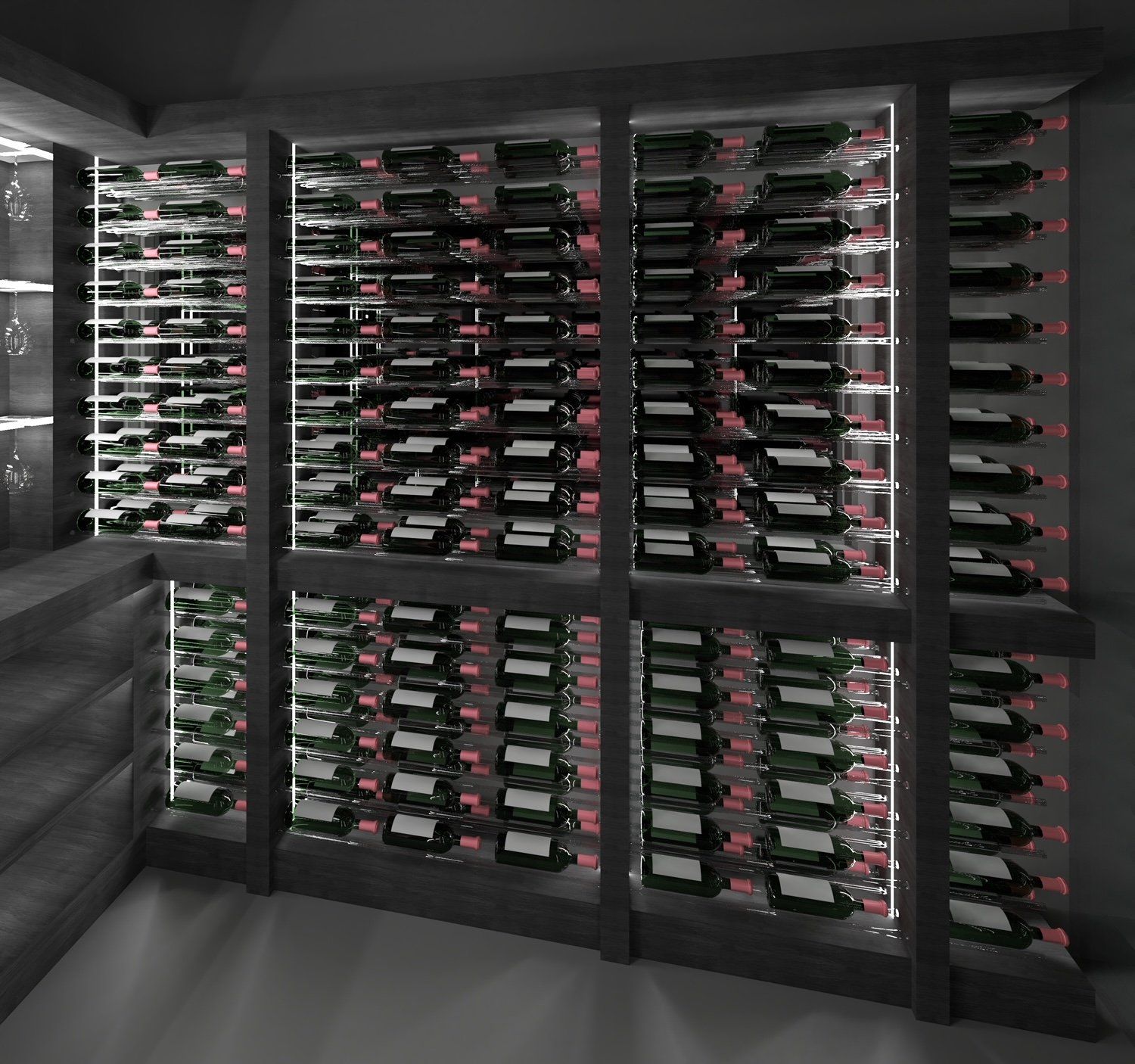 A wine cellar filled with lots of bottles of wine.