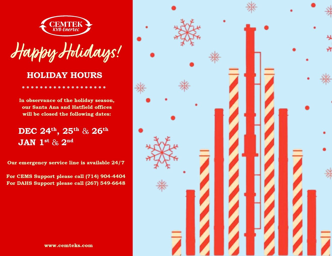 CEMTEK KVB-Enertec Holiday Hours 2026