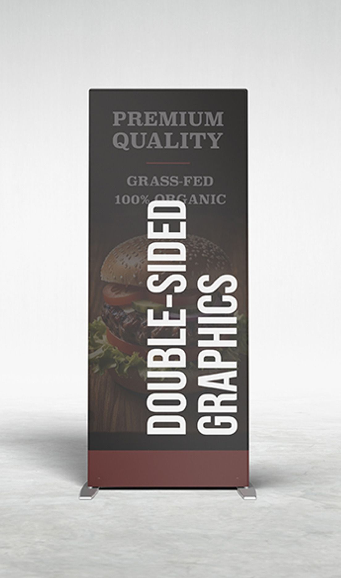 Double-sided banner for a burger, black and brown, 