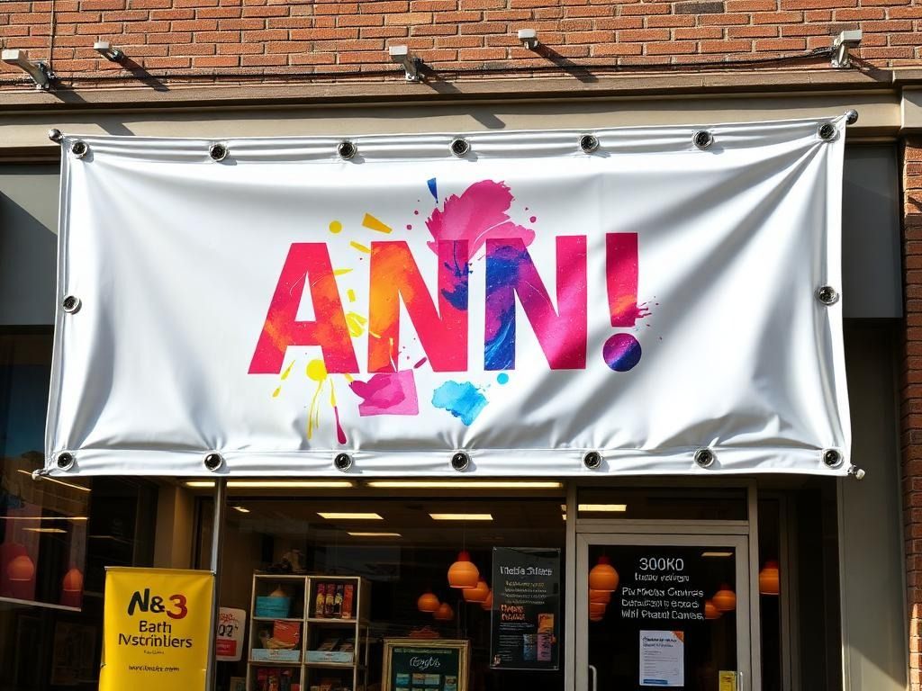 White banner over a store entrance, reads 