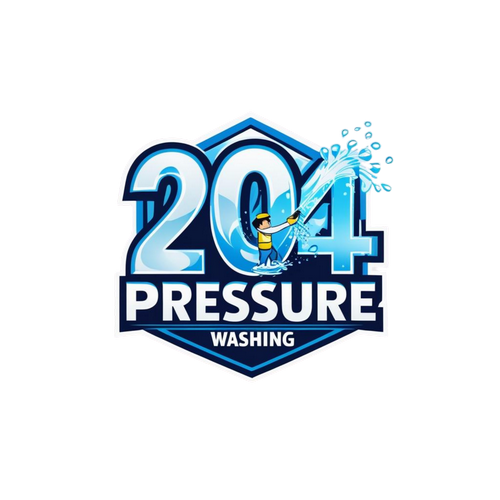 Logo for 204 Pressure Washing featuring a worker spraying water from a pressure washer.