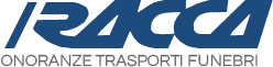 Logo for "RACCA ONORANZE TRASPORTI FUNEBRI" in blue, with text in a sans-serif font.