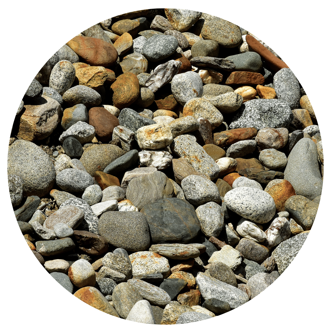 A pile of rocks in a circle on a white background