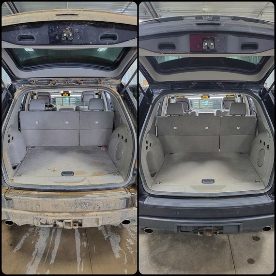A before and after photo of the trunk of a car